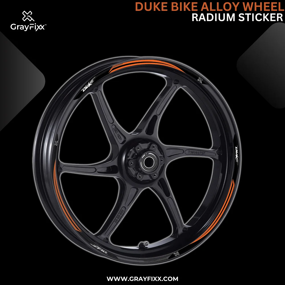 Alloy Wheel Radium Sticker For Duke 125/200/390 | Printed In Premium Radium With FPF(Fade Protection Film), Water Proof, Precut Sticker, Pack Of 6